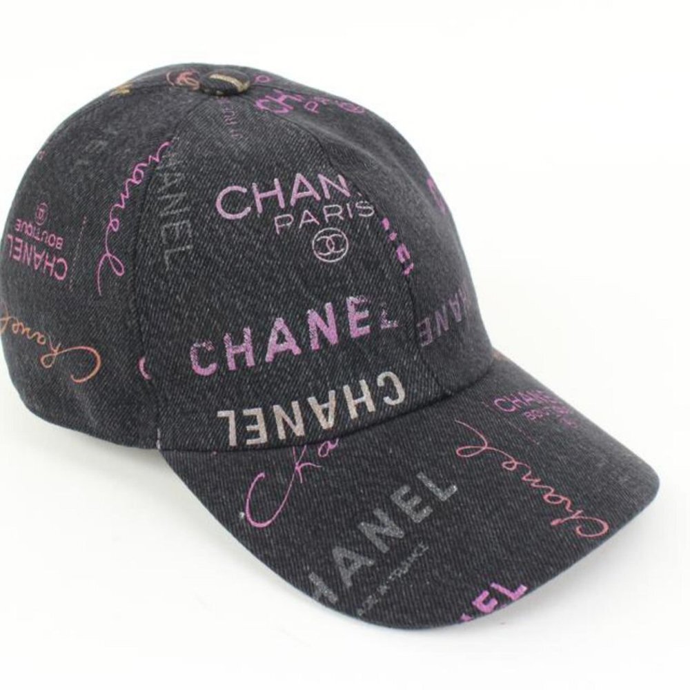 Chanel 22P Black Denim x Pink CC Logo All Over Baseball Cap 98ck323s